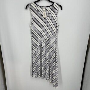 Soma Womens Asymmetrical Midi Dress Size M Soft Jersey Knit Navy Blue White NEW